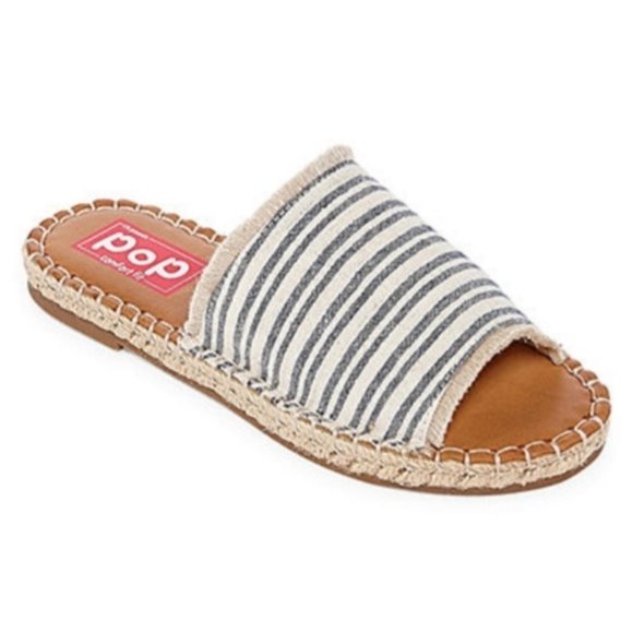 pop Shoes - Navy and White Linen Slides Sz 6 1/2